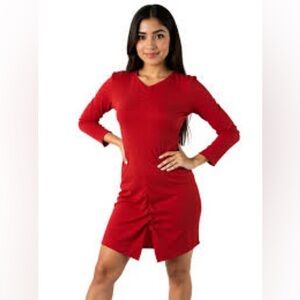 🔥 NWT RE/DONE Women’s Red Ruched Front Long Sleeve Mini Sheath DRESS sz small